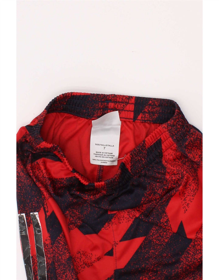 Adidas Boys Climalite Sport Shorts 6-7 Years Red Geometric Polyester