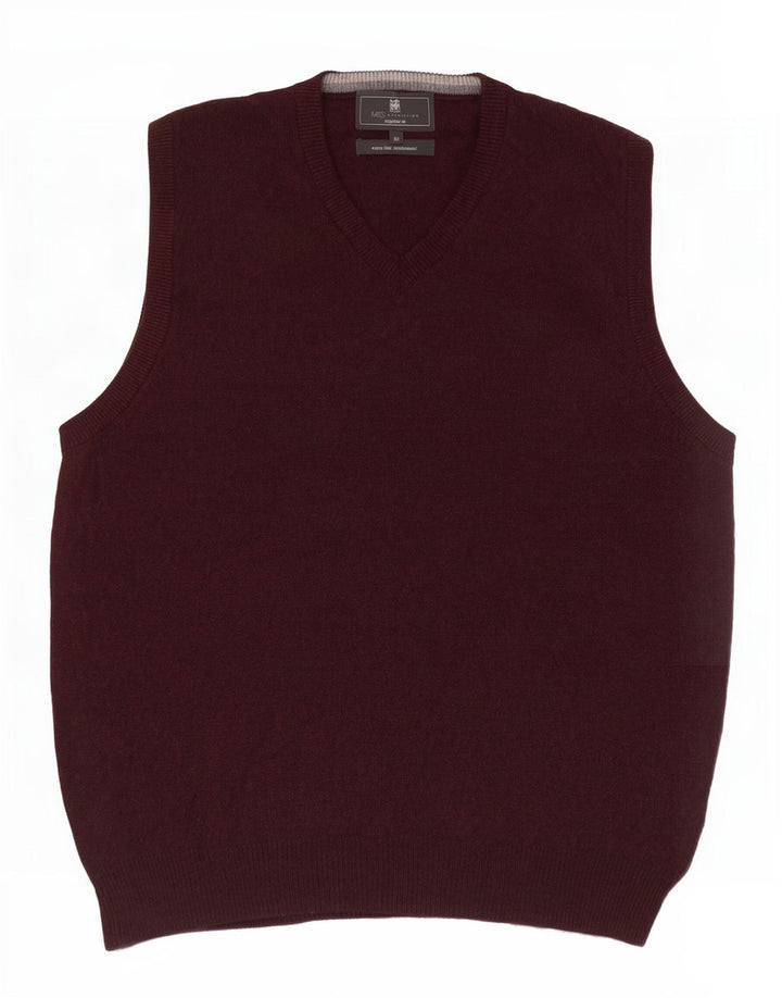 Marks & Spencer Mens Regular Fit Vest Tank Top Medium Burgundy Wool