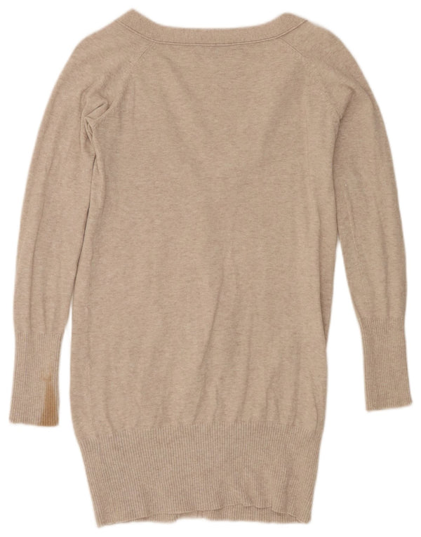 Zara Womens Longline Cardigan Sweater UK 10 Small Beige Flecked Cotton
