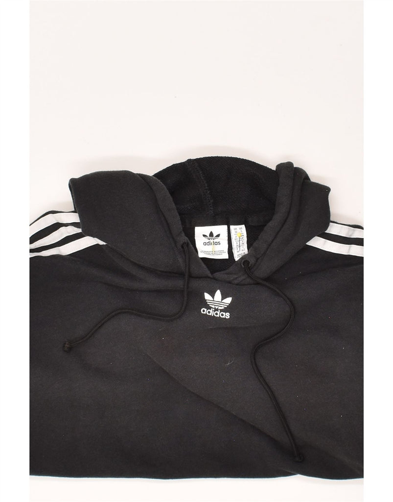 ADIDAS Womens Oversized Crop Hoodie Jumper UK 10 Small Black Cotton | Vintage Adidas | Thrift | Second-Hand Adidas | Used Clothing | Messina Hembry 