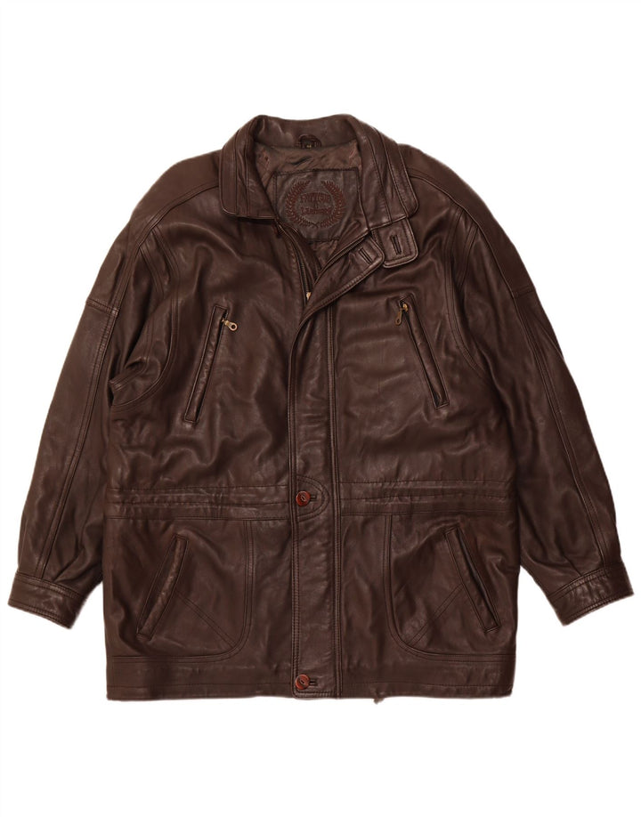 FATIGUE Mens Leather Jacket UK 44 2XL Brown Leather