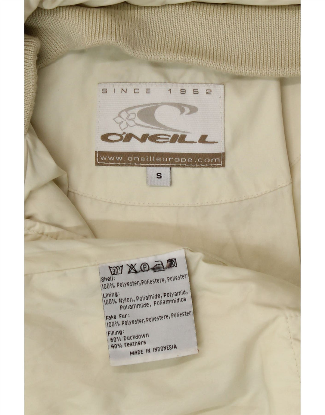 O'Neill Mens Hooded Padded Jacket UK 36 Small Off White Polyester