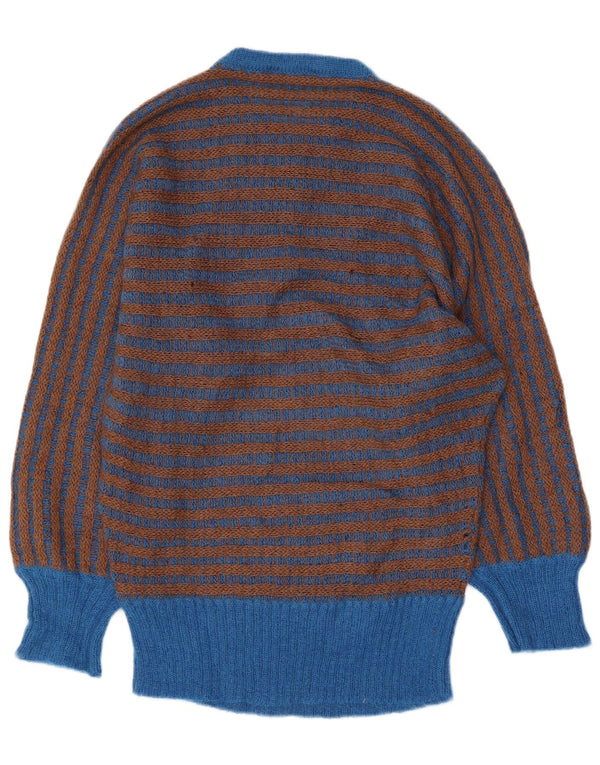 Vintage Womens Crew Neck Jumper Sweater UK 16 Large Blue Striped Mohair