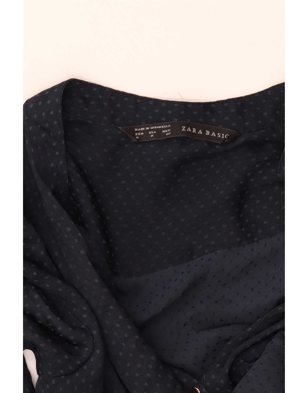 Zara Womens 3/4 Sleeve Blouse Top UK 14 Medium Navy Blue Spotted