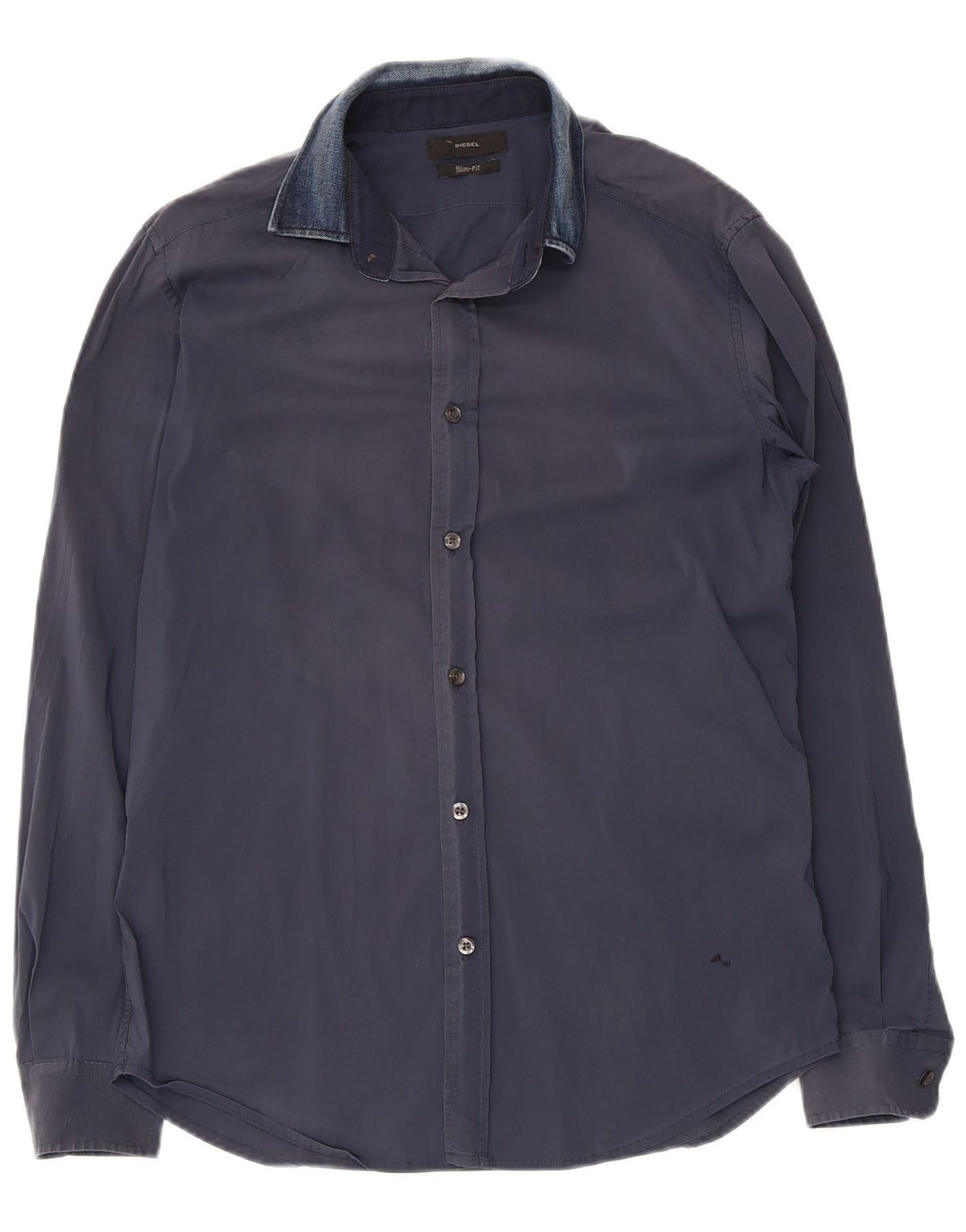 Diesel Mens Slim Fit Shirt Medium Navy Blue Cotton
