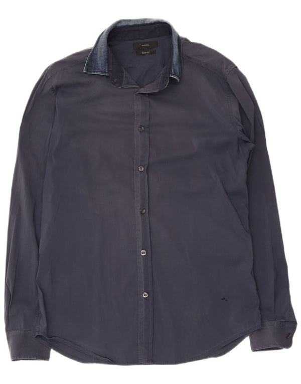 Diesel Mens Slim Fit Shirt Medium Navy Blue Cotton