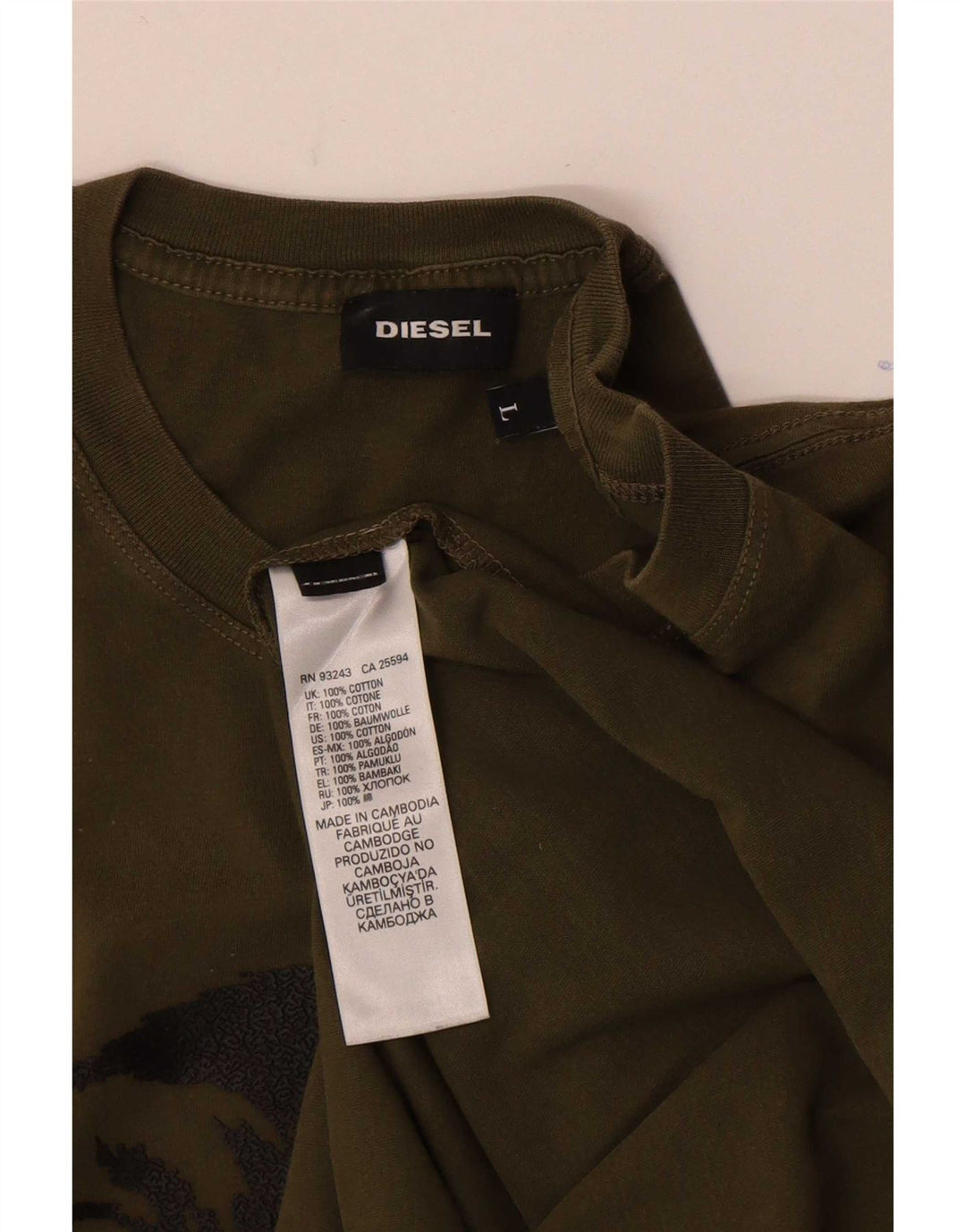 Diesel Mens Graphic T-Shirt Top Large Khaki Cotton