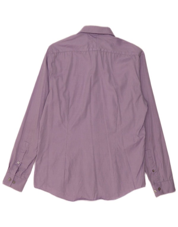 Calvin Klein Mens Slim Fit Shirt Size 39 15 1/2 Medium Purple Pinstripe