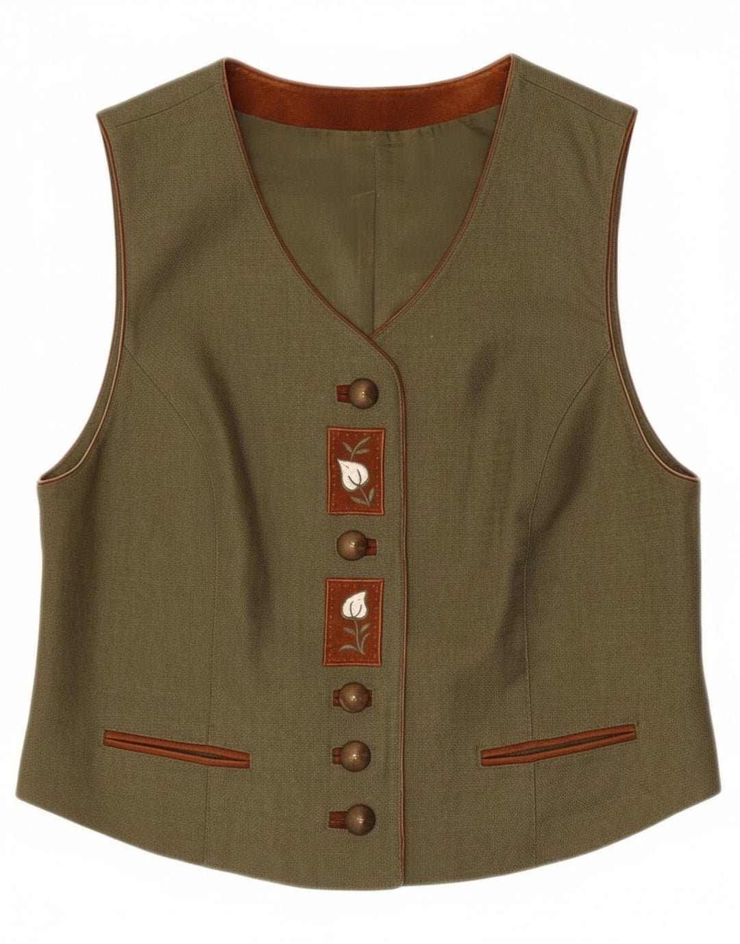 C&A Womens Waistcoat UK 14 Medium  Khaki Floral Linen