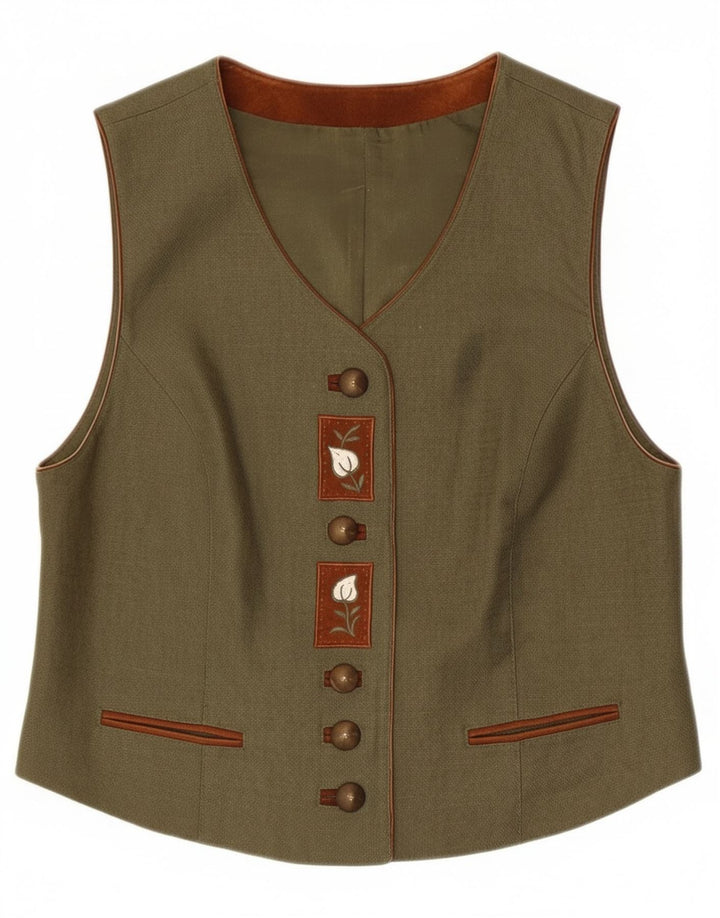 C&A Womens Waistcoat UK 14 Medium  Khaki Floral Linen