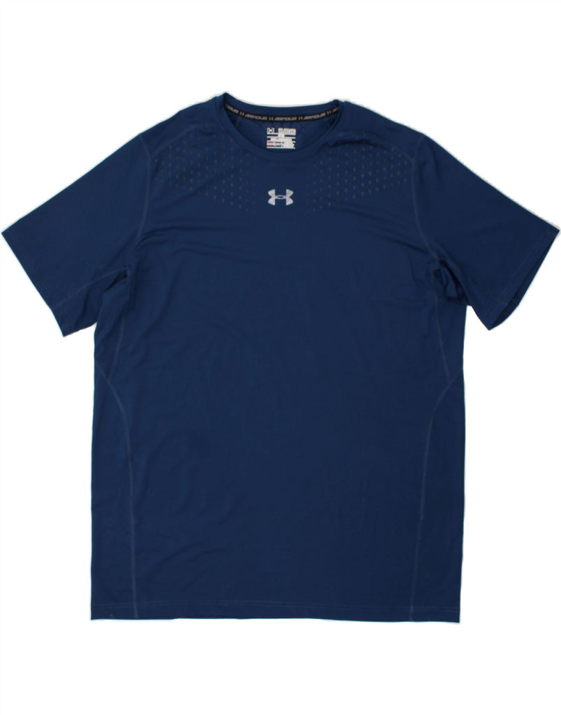 UNDER ARMOUR Mens Fitted T-Shirt Top 2XL Navy Blue Polyester | Vintage Under Armour | Thrift | Second-Hand Under Armour | Used Clothing | Messina Hembry 