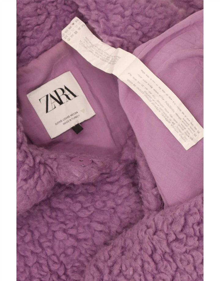 Zara Womens Teddy Bear Oversized Overcoat UK 6 XS Purple Acrylic