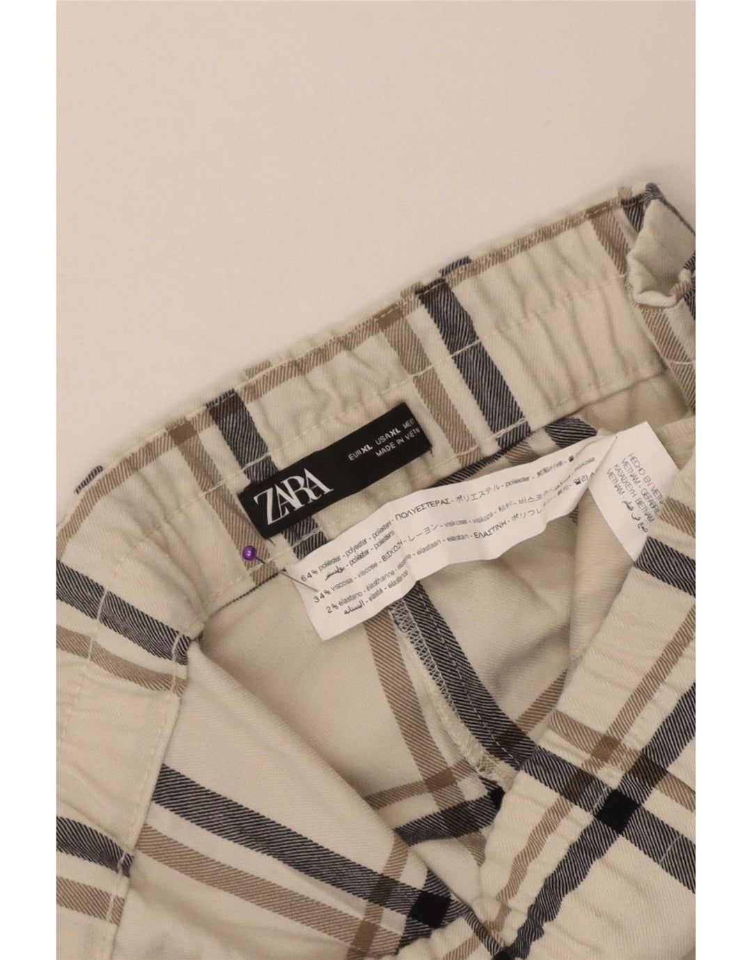 Zara Womens Cropped Trousers XL W32 L24 White Check Polyester