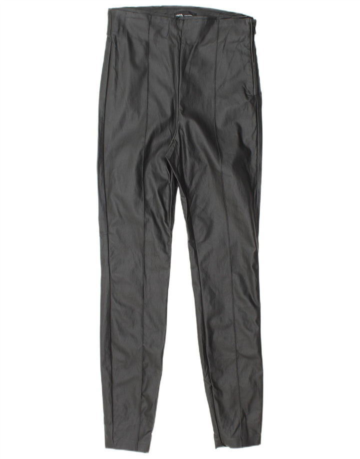 ZARA Womens Slim Faux Leather Trousers Medium W28 L28 Black Polyurethane