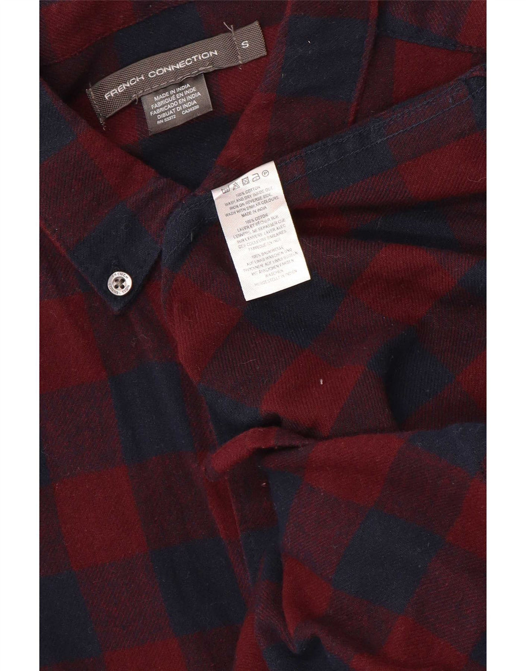 French Connection Mens Flannel Shirt Small Red Gingham Cotton