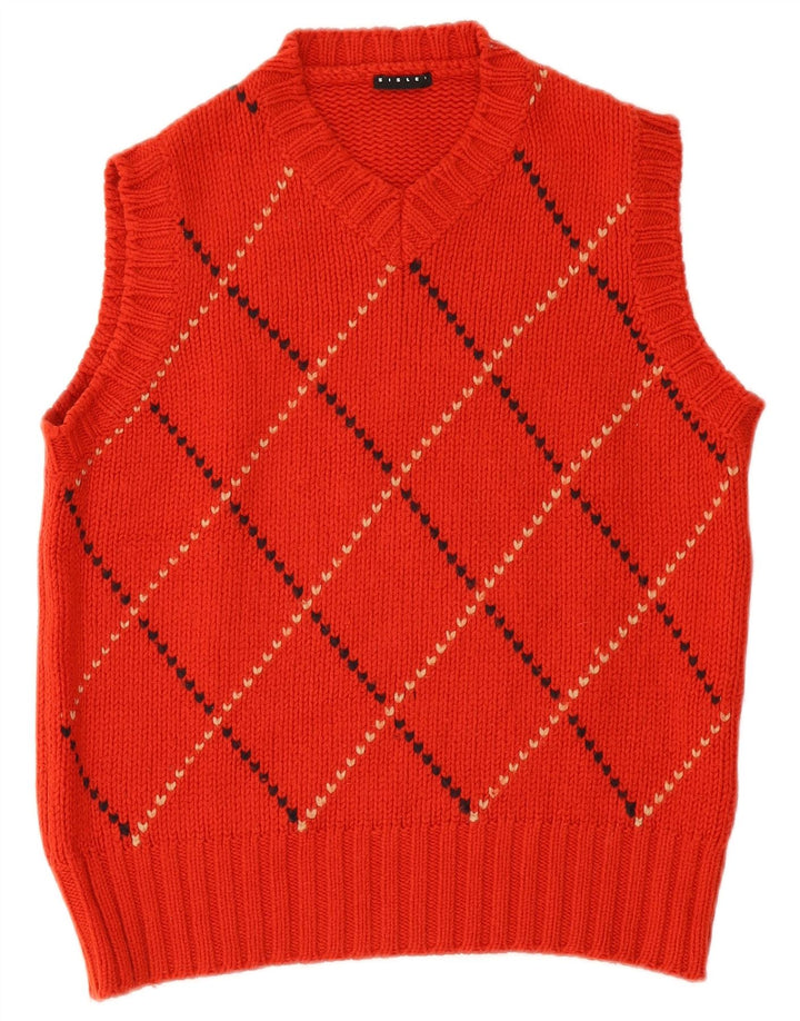 Sisley Womens Vest Tank Top UK 16 Large Red Argyle/Diamond