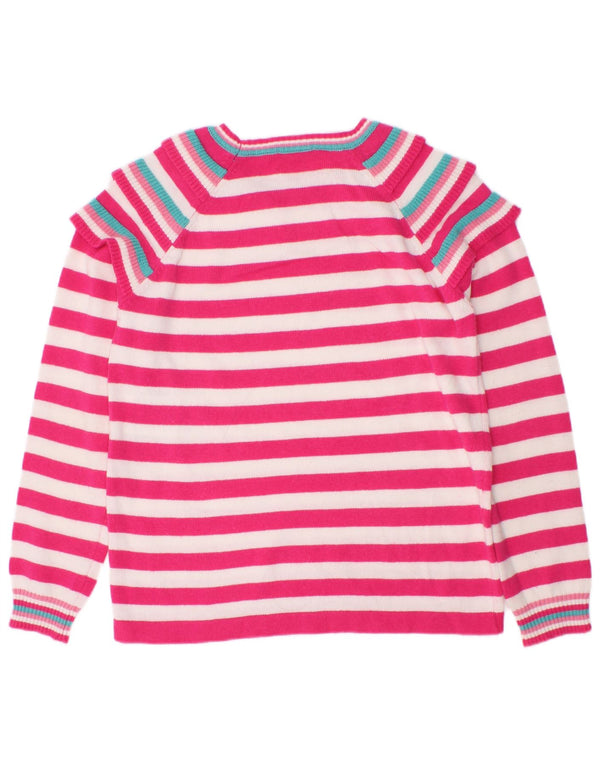 Benetton Girls Boat Neck Jumper Sweater 7-8 Years Medium Pink Striped
