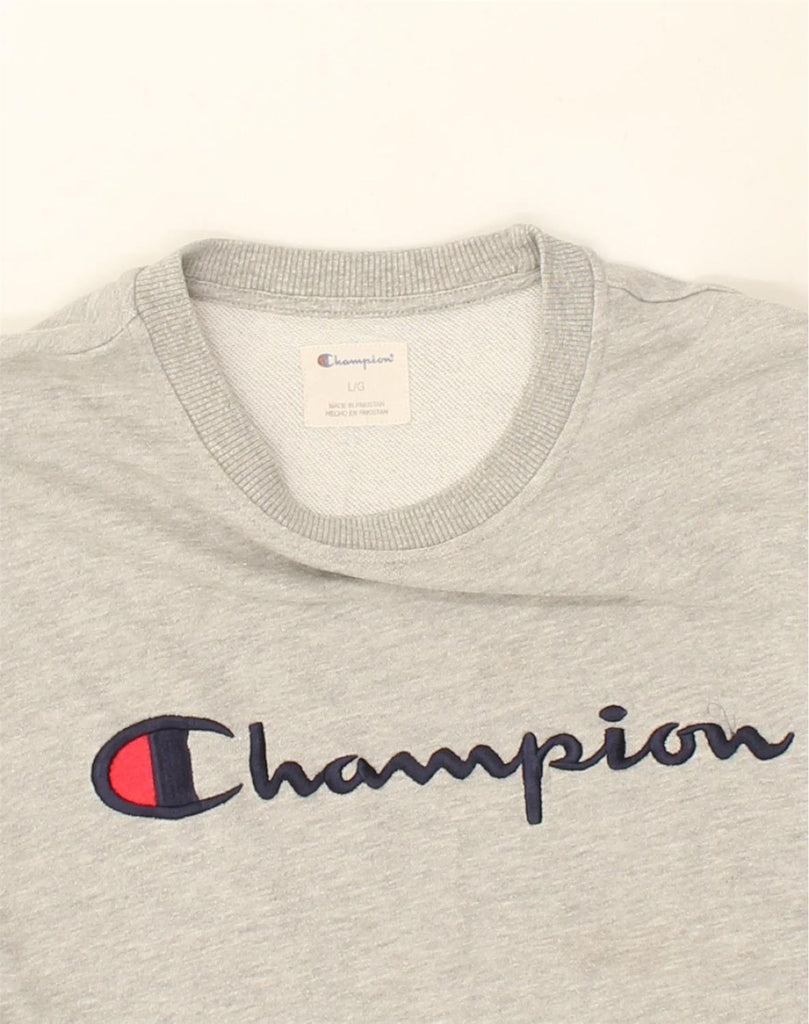 CHAMPION Mens Graphic Sweatshirt Jumper Large Grey Cotton | Vintage Champion | Thrift | Second-Hand Champion | Used Clothing | Messina Hembry 