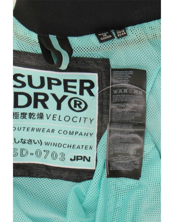 Superdry Womens Hooded Rain Jacket UK 16 Large Grey Nylon
