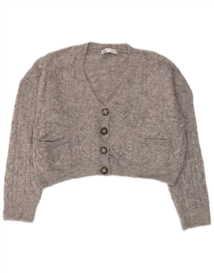 ZARA Womens Crop Oversized Cardigan Sweater UK 10 Small Grey