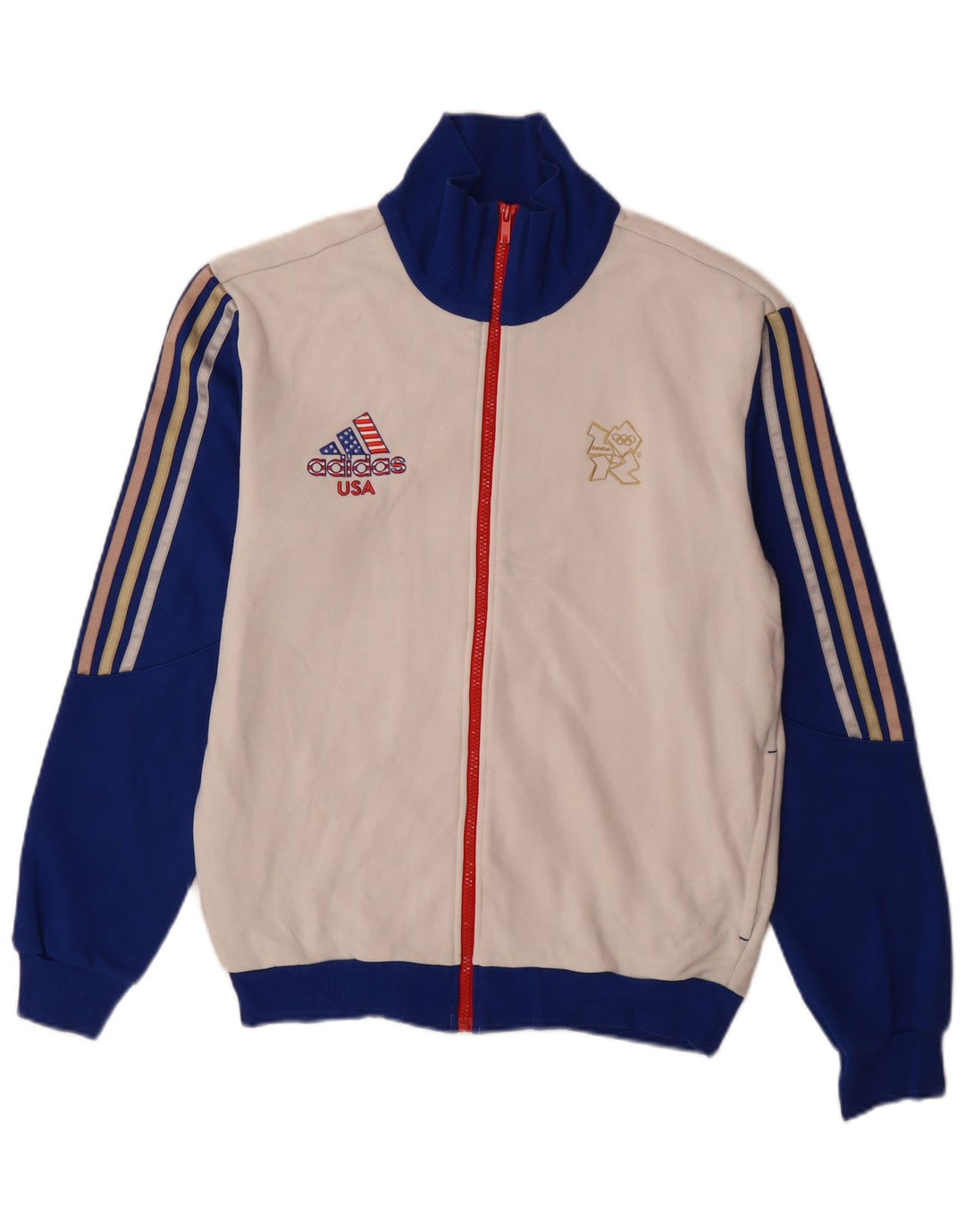 Adidas Mens Tracksuit Top Jacket Medium White Colourblock Cotton