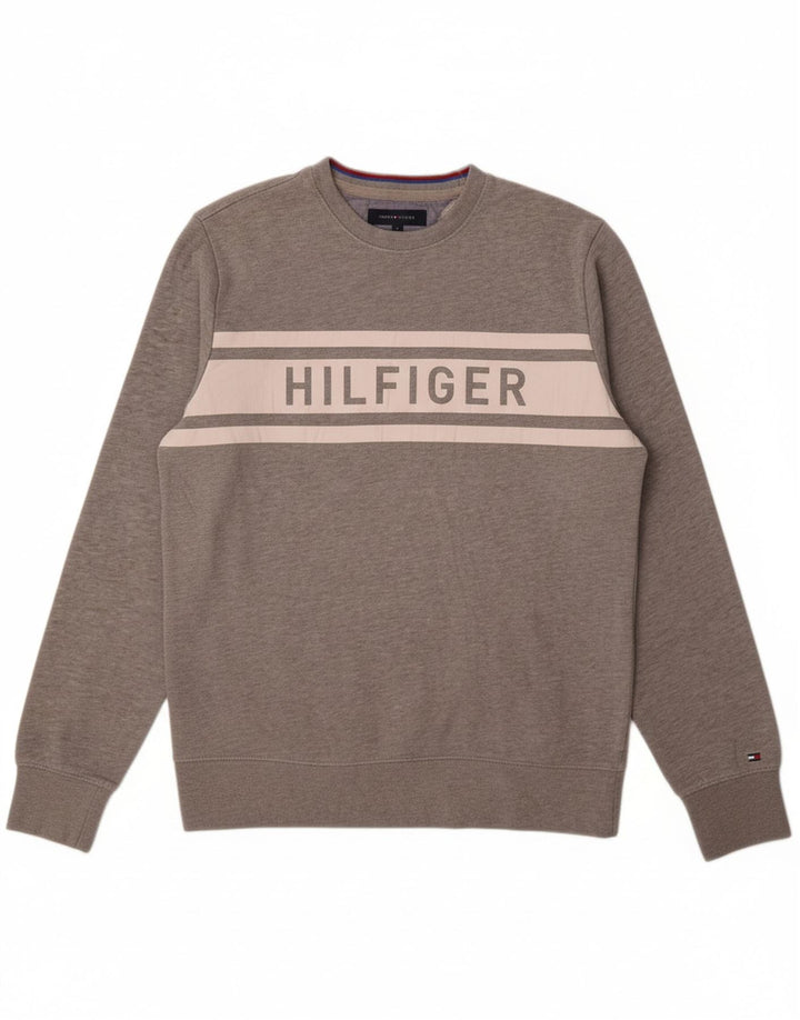 TOMMY HILFIGER Mens Vintage Fit Graphic Sweatshirt Jumper Large Grey Vintage Tommy Hilfiger and Second-Hand Tommy Hilfiger from Messina Hembry 