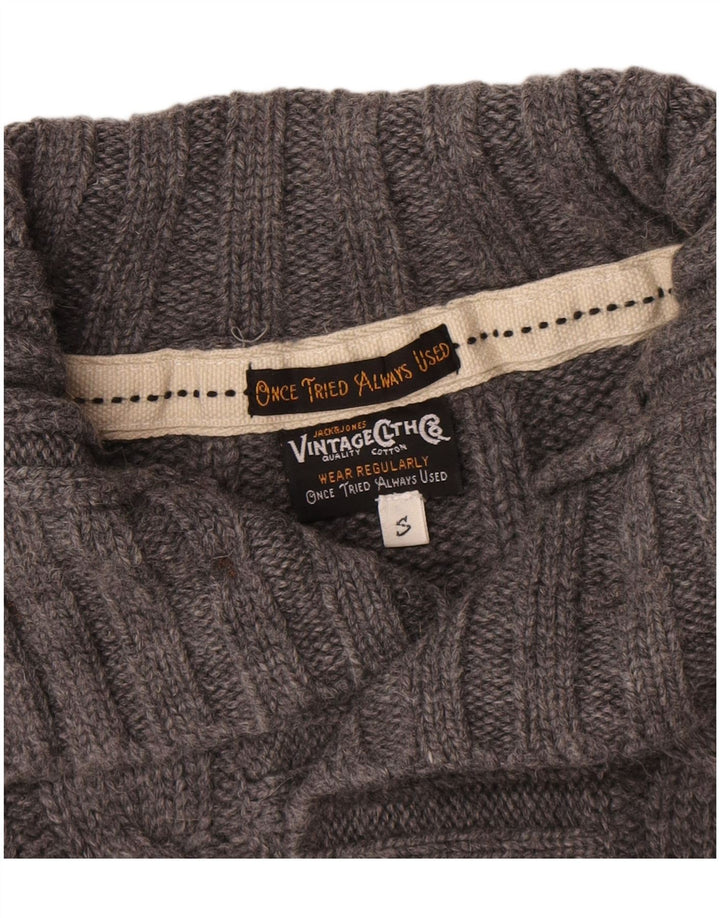 Jack & Jones Mens Button Neck Jumper Sweater Small Grey Wool