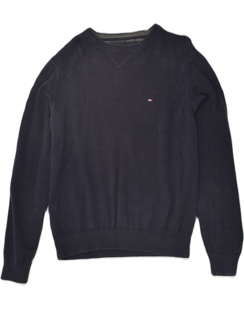 TOMMY HILFIGER Mens Crew Neck Jumper Sweater Medium Navy Blue Cotton | Vintage Tommy Hilfiger | Thrift | Second-Hand Tommy Hilfiger | Used Clothing | Messina Hembry 