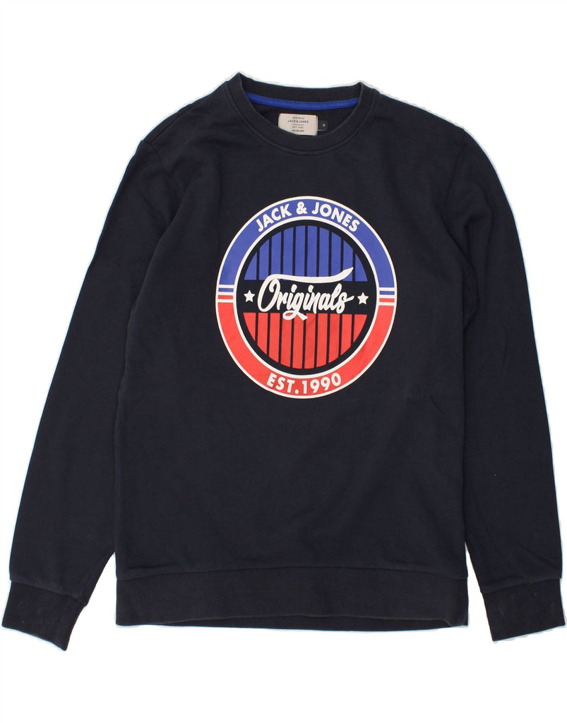 JACK & JONES Womens Graphic Sweatshirt Jumper UK 14 Medium Navy Blue | Vintage Jack & Jones | Thrift | Second-Hand Jack & Jones | Used Clothing | Messina Hembry 