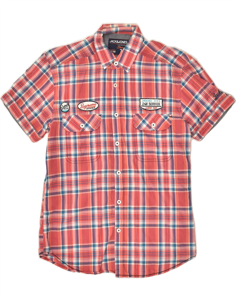 JACK & JONES Mens Graphic Short Sleeve Shirt Small Red Check Cotton | Vintage Jack & Jones | Thrift | Second-Hand Jack & Jones | Used Clothing | Messina Hembry 