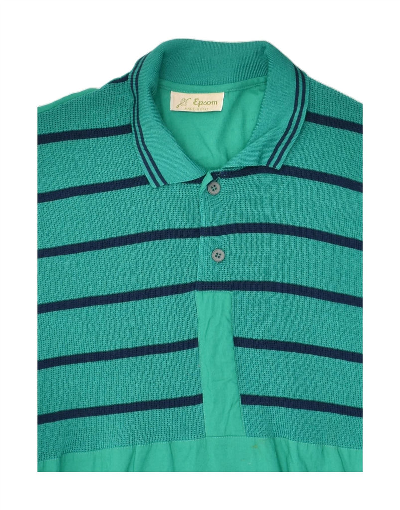 VINTAGE Mens Polo Shirt Medium Green Striped Cotton | Vintage Vintage | Thrift | Second-Hand Vintage | Used Clothing | Messina Hembry 