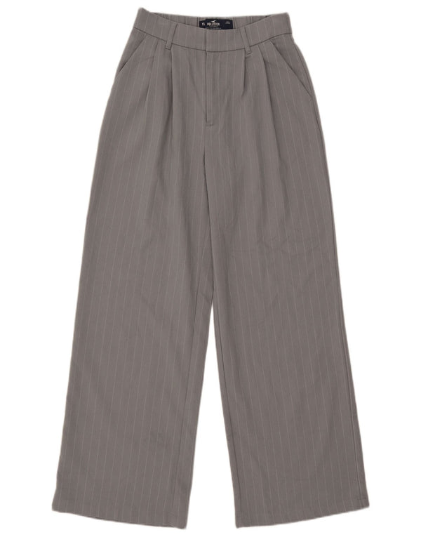Hollister Womens High Waist Wide Leg Chino Trousers XS W25 L28 Grey Striped