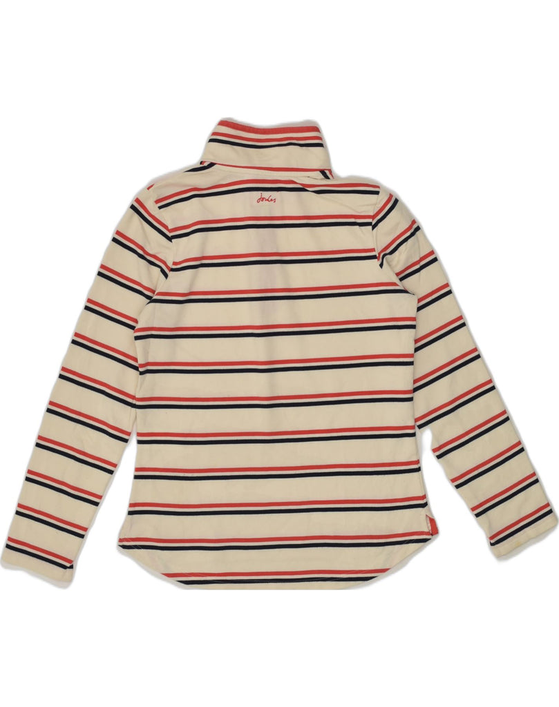 JOULES Womens Zip Neck Sweatshirt Jumper UK 10 Small Beige Striped Cotton | Vintage Joules | Thrift | Second-Hand Joules | Used Clothing | Messina Hembry 