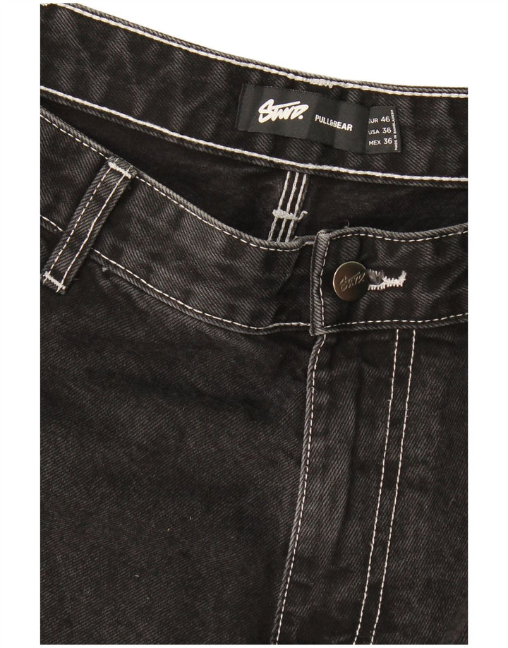 Pull & Bear Mens Cargo Denim Shorts EU 46 XL W36 Black