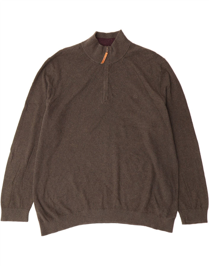 FAT FACE Mens Zip Neck Jumper Sweater 2XL Brown Cotton Vintage Fat Face and Second-Hand Fat Face from Messina Hembry 