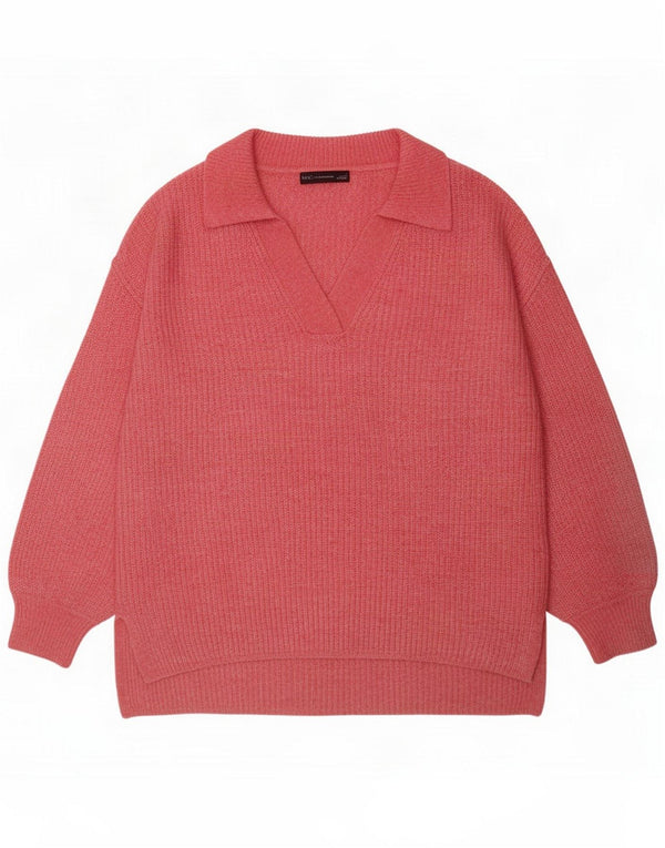 Marks & Spencer Womens Oversized Polo Neck Jumper Sweater UK 16 Large Pink