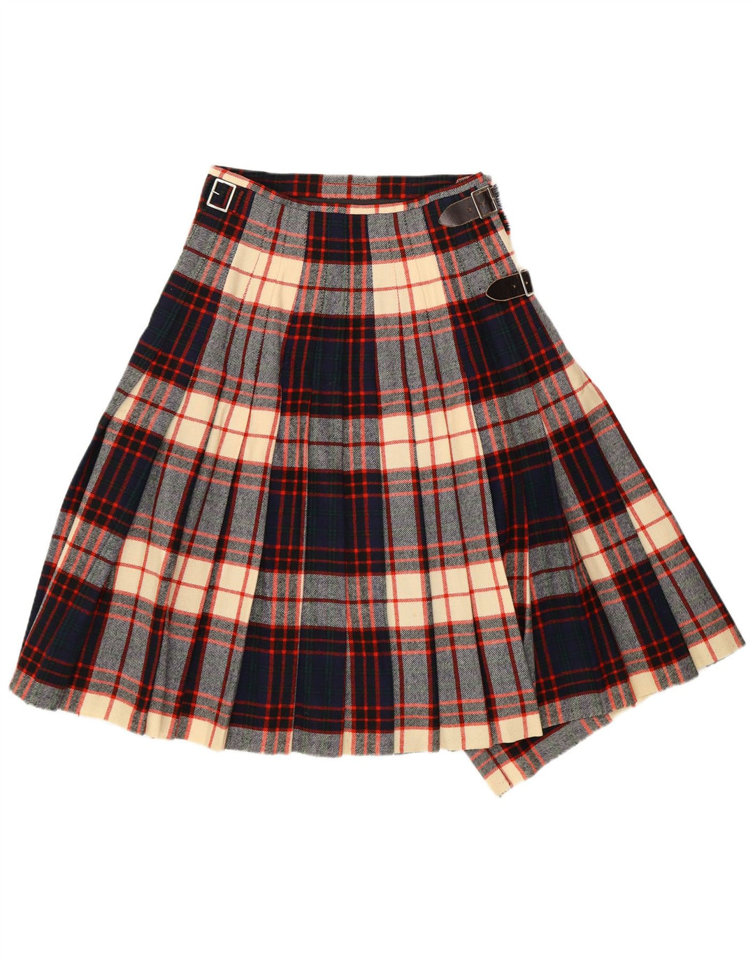 Vintage Womens Kilted Wrap Skirt W26 Small Navy Blue Plaid