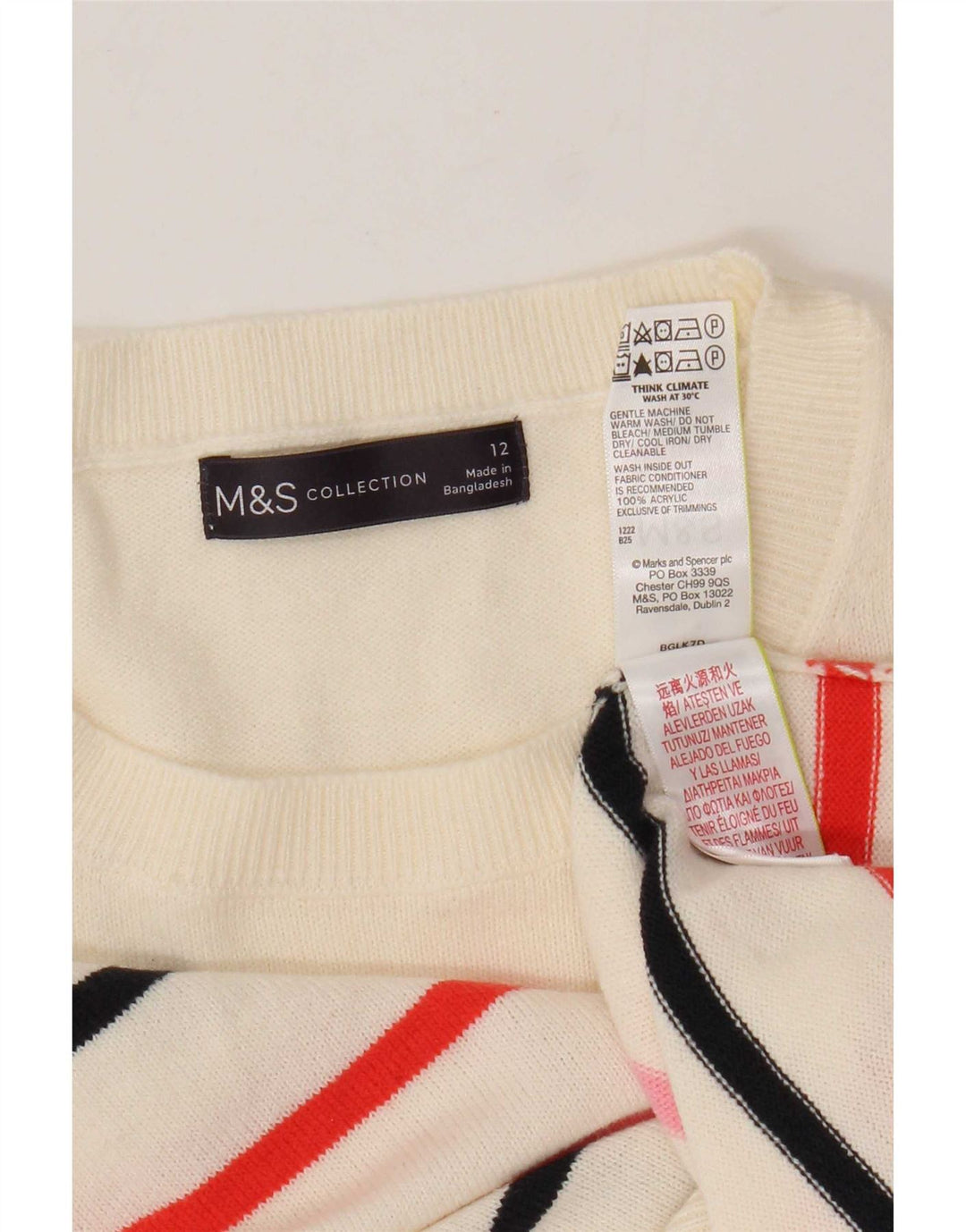 Marks & Spencer Womens Crew Neck Jumper Sweater UK 12 Medium White Striped