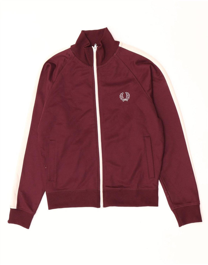 Fred Perry Boys Tracksuit Top Jacket 9-10 Years Medium Maroon Colourblock