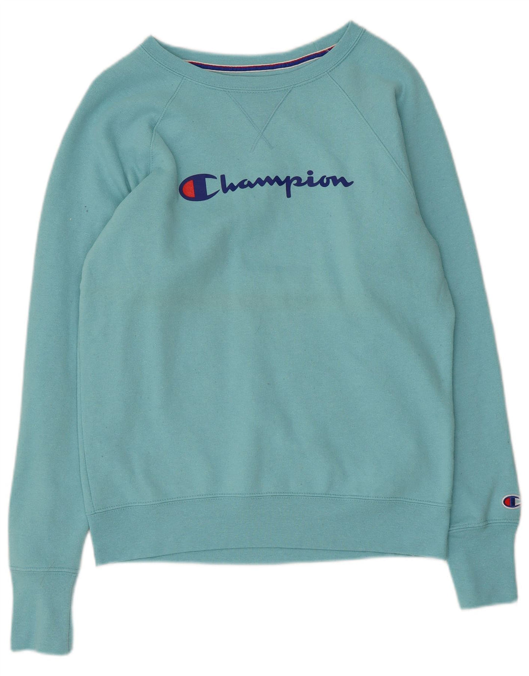 Champion Womens Graphic Sweatshirt Jumper UK 10 Small Blue Polyester