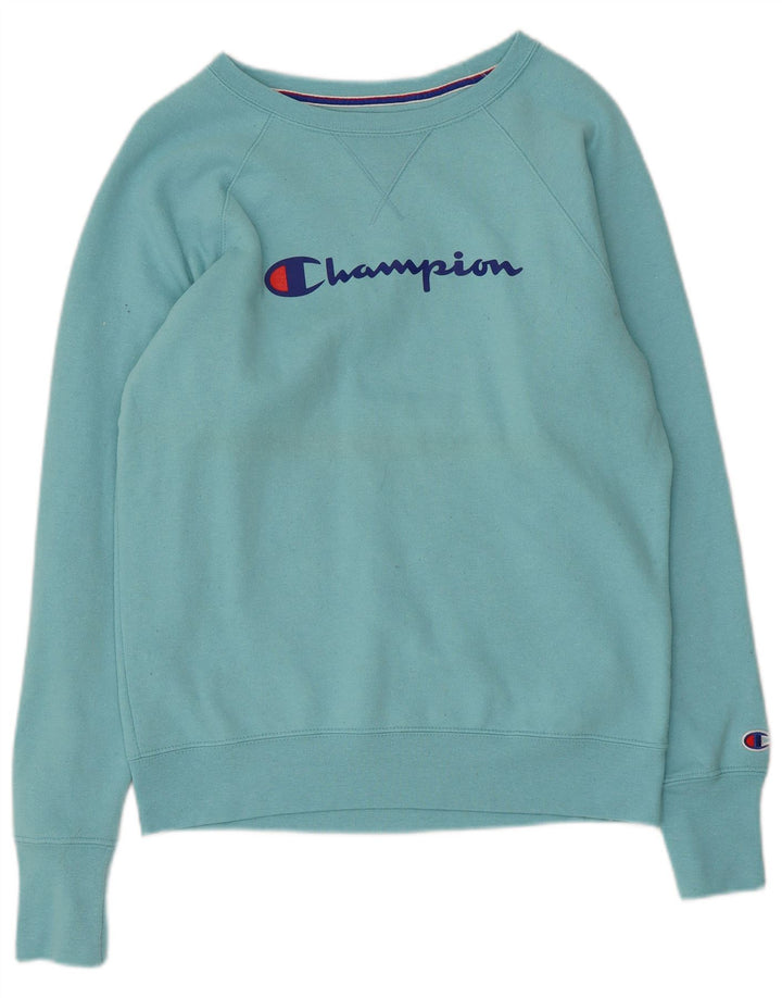 Champion Womens Graphic Sweatshirt Jumper UK 10 Small Blue Polyester