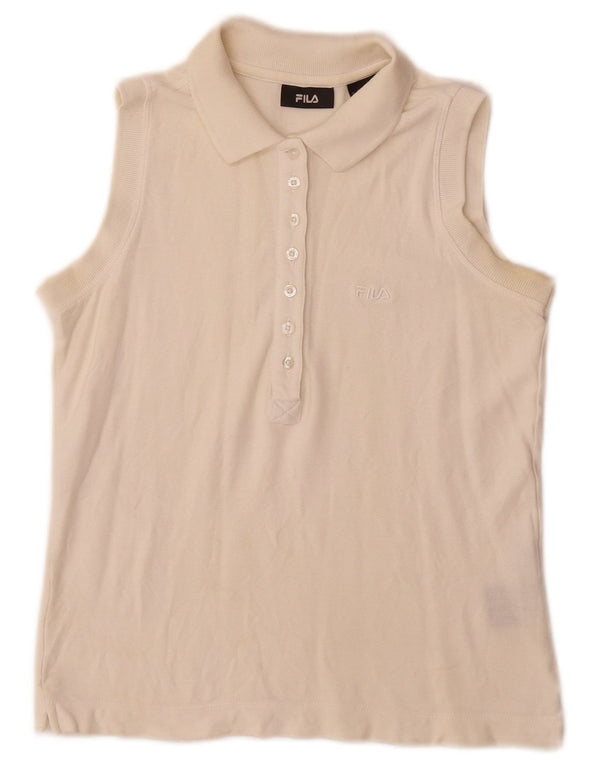 Fila Womens Sleeveless Polo shirt UK 12 Medium White Cotton