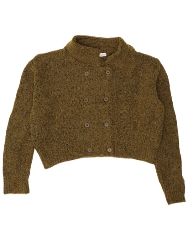 Zara Womens Oversized Crop Cardigan Sweater UK 14 Medium Khaki Flecked