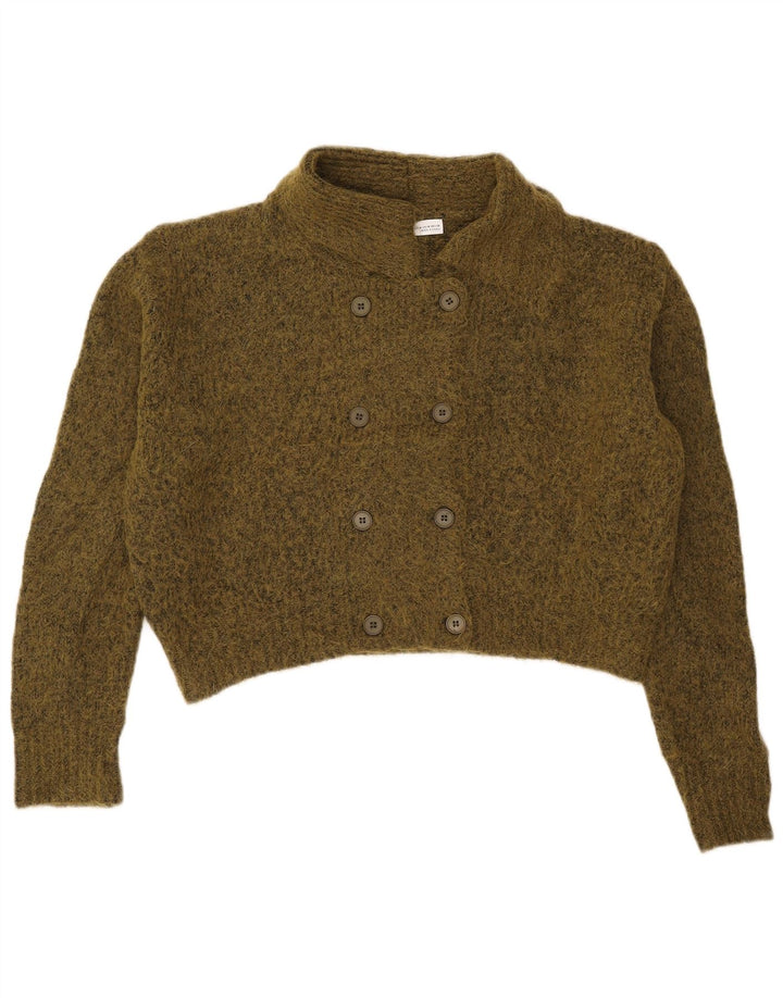 Zara Womens Oversized Crop Cardigan Sweater UK 14 Medium Khaki Flecked