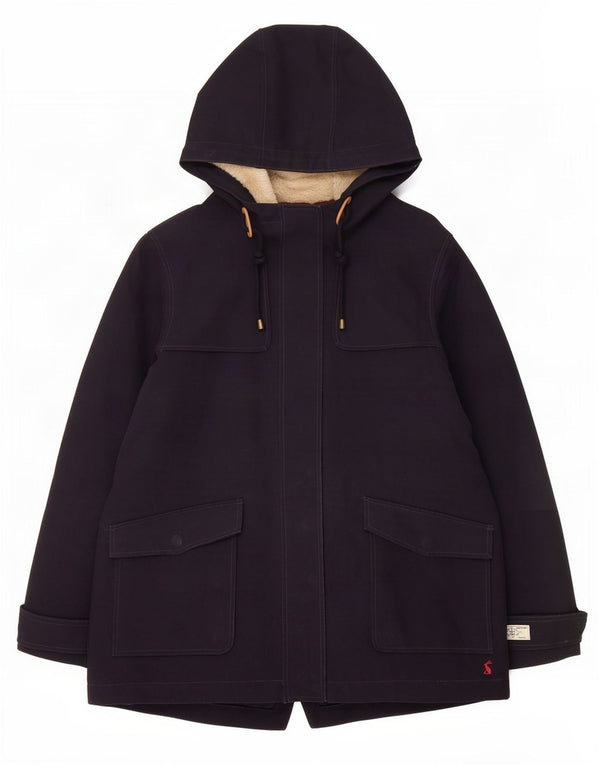 Joules Womens Hooded Sherpa Parka Jacket UK 14 Large Navy Blue Cotton
