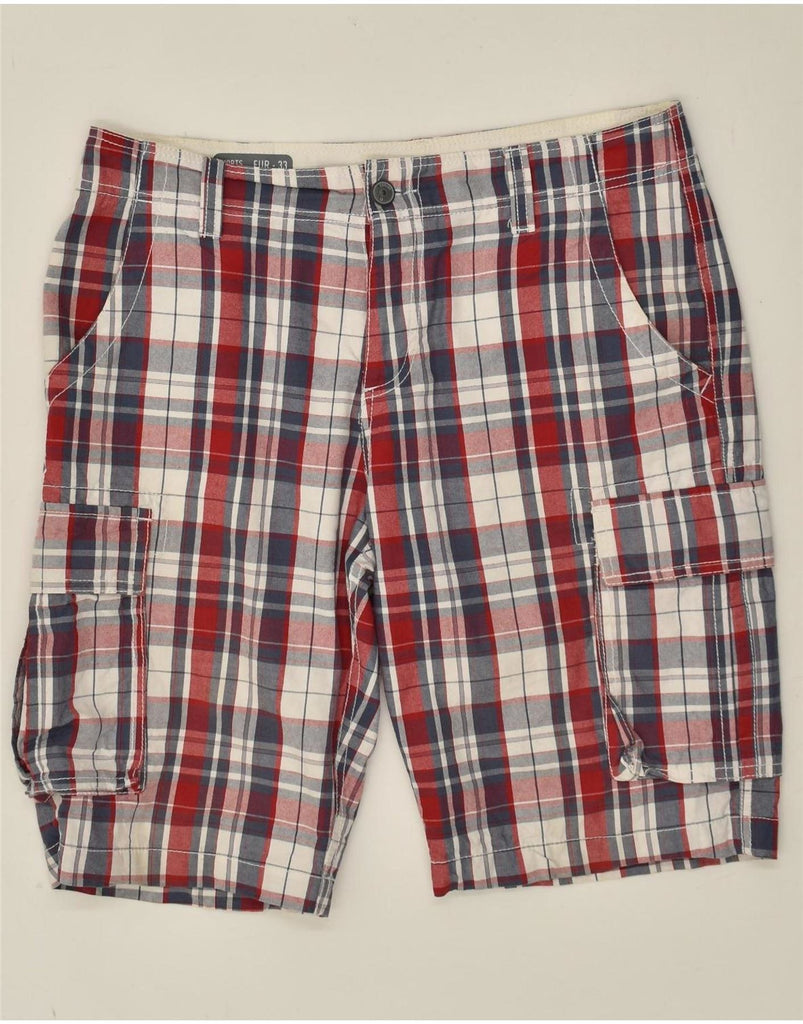 CLOCK HOUSE Mens Cargo Shorts W33 Medium Red Check Cotton Vintage CLOCK HOUSE and Second-Hand CLOCK HOUSE from Messina Hembry 