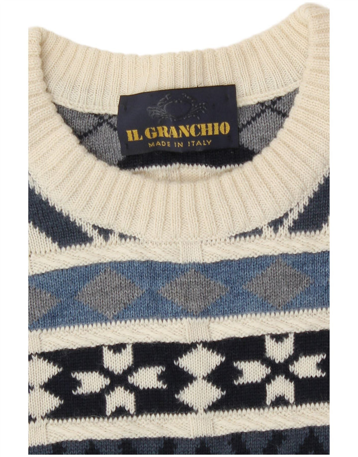 Il Granchio Mens Crew Neck Jumper Sweater Large Blue Geometric