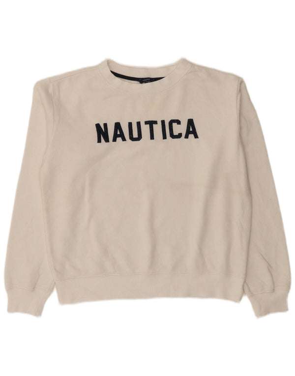 Nautica Womens Graphic Oversized Sweatshirt Jumper UK 10 Small White Cotton