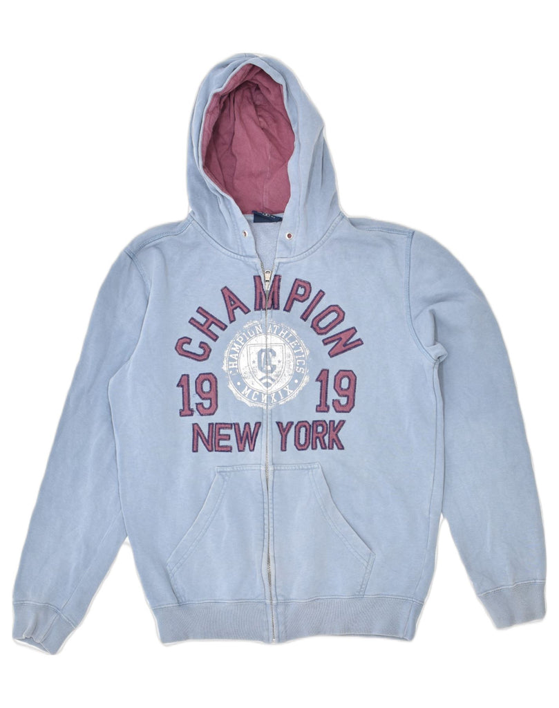 CHAMPION Mens Graphic Zip Hoodie Sweater Small Blue Cotton | Vintage Champion | Thrift | Second-Hand Champion | Used Clothing | Messina Hembry 