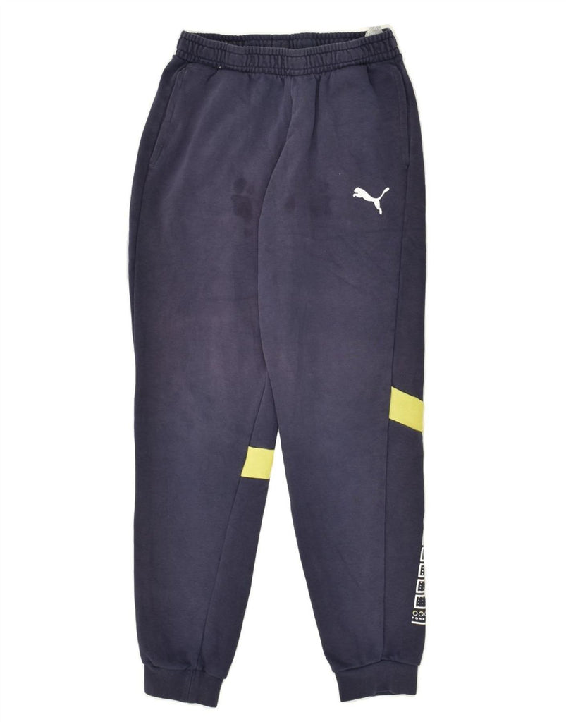 PUMA Boys Graphic Tracksuit Trousers Joggers 13-14 Years Navy Blue Cotton | Vintage Puma | Thrift | Second-Hand Puma | Used Clothing | Messina Hembry 